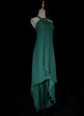 Vintage Prom Dresses 80s A Line Halter Green Chiffon With Beaded Long Evening Outfits N3450