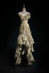 Gothic Glam Prom Dresses Mermaid Strapless Green Organza Sleeveless With Ruffled Semi Formal Evening Dress N3795