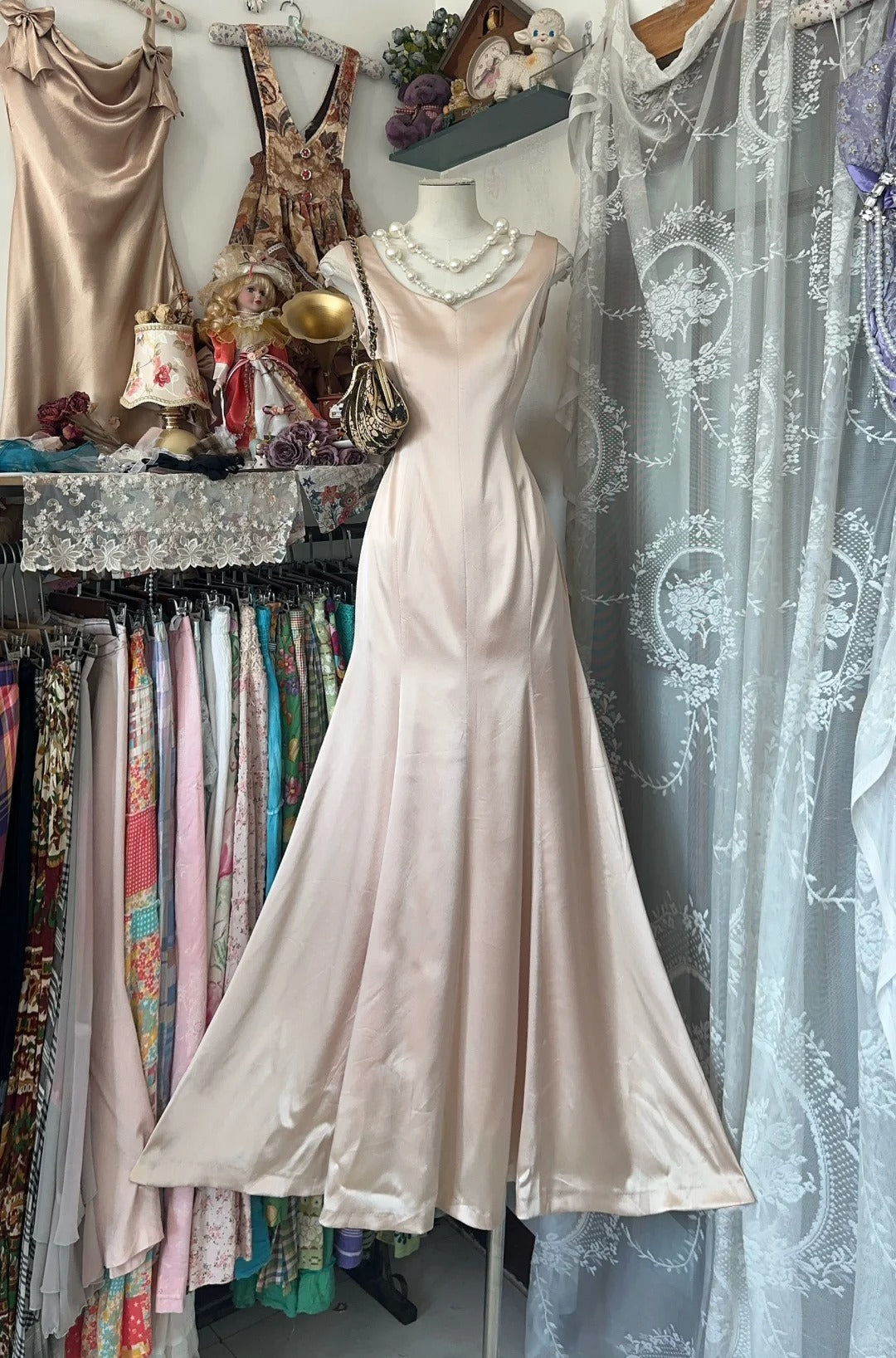 Classy Prom Dresses Mermaid Champagne Satin Long Formal Evening Outfits N3739