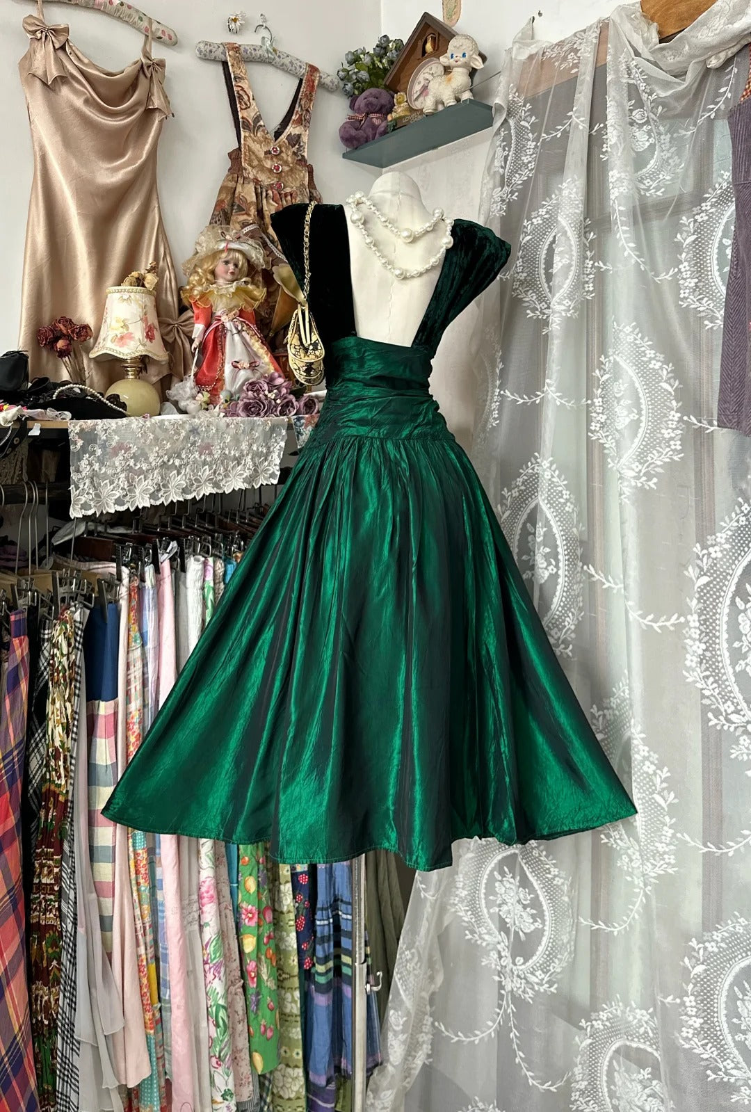 Classy Prom Dresses Ball Gown Scoop Dark Green Satin Velvet Sleeveless Formal Evening Outfits N3777