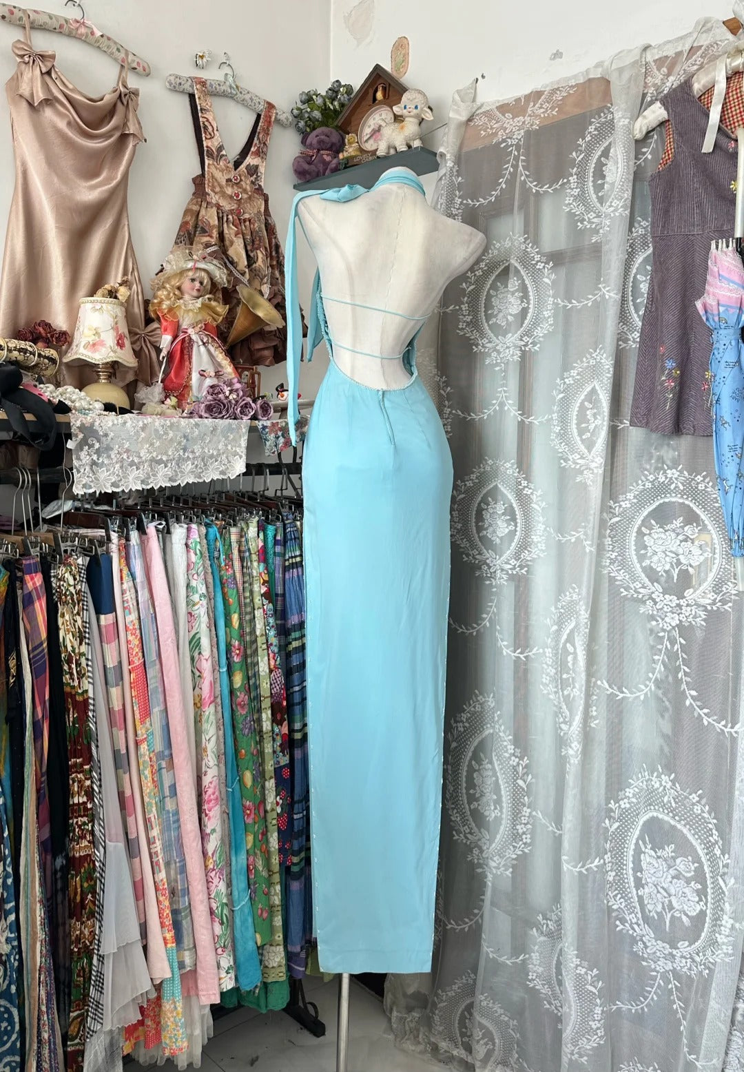 Classy Prom Dresses Sheath Halter Tiffany Blue Chiffon With Appliqued Long Formal Evening Outfits N3765