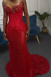 Elegant Mermaid Sweetheart Sequin With Beadings Long Formal Prom Evening Dress Dinner Outfits Party Gowns AB2082