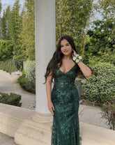 Sexy Prom Dresses Inspiration Mermaid Spaghetti Strap Dark Green Sequin Semi Formal Party Dress For Teens High Schools AB1939