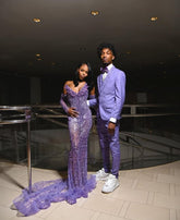 Classic Mermaid Strapless Purple Sequins Long Black Gilrs Teens Evening Prom Dress N2165