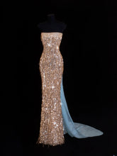 Affordable Sequin 1950s Formal Mermaid Strapless Champagne With Beads Style Impress Long Prom Dresses Party Formal Gowns SA029