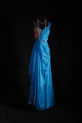 Vintage Prom Dresses 90s Formal A Line V Neck Blue Chiffon With Beadings Long Party Gowns Prom Dresses AS040