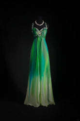 Vintage A Line Halter Green Chiffon Multi Colors Party Dress With Beads 1950s Retro Classy Birthday Dinner Long Prom Dresses AS071