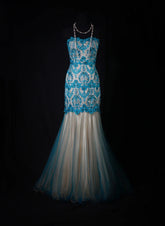 Vintage Style Mermaid Sweetheart 1950s Lace Blue Tulle With Beads Long Formal Fancy Prom Dresses Night Outfits Party Gowns AS201