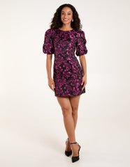 Luxe Puff Sleeve Jacquard Mini Dress