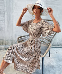 CALVINAH SPOT MIDI DRESS - BEIGE