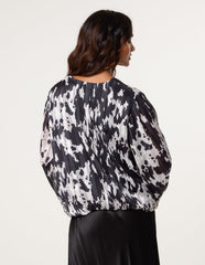 Metallic V Neck Bubble Hem Blouse