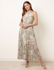 Printed Pleated Dress With Belt