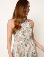 Printed Pleated Dress With Belt