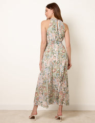 Printed Pleated Dress With Belt