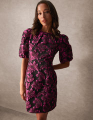 Luxe Puff Sleeve Jacquard Mini Dress