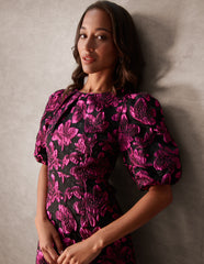 Luxe Puff Sleeve Jacquard Mini Dress