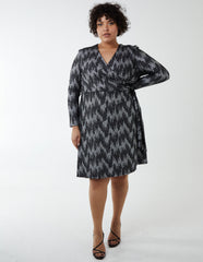 Curve Sparkly Fixed Wrap Skater Dress With Tie