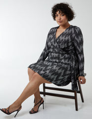 Curve Sparkly Fixed Wrap Skater Dress With Tie