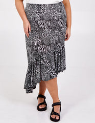 Curve Asymmetric Hem Tiered Midi Skirt
