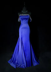 Vintage Prom Dresses Inspo Mermaid Off The Shoulder Royal Blue Satin With Beading For Women Formal Dress N3212