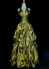 Modest Prom Dresses Ball Gown Olive Green Satin Floor Length Formal Evening Outfits N3485