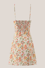 A-Line Scoop Neck Warm Rose Printed Cotton Mini Dress