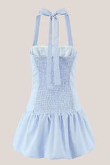 A-Line Vintage Halter Cotton Mini Dress in Blue