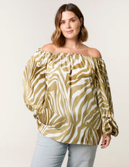 Curve Zebra Satin Ruched Bardot Top