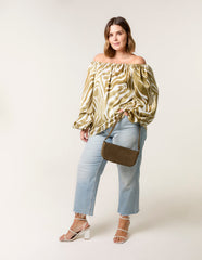 Curve Zebra Satin Ruched Bardot Top