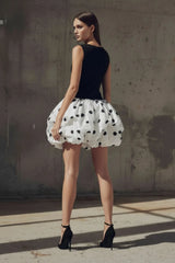 Drop-Waist Mini Dress in Black and White