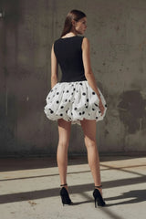 Drop-Waist Mini Dress in Black and White