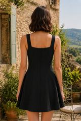 Lace Scoop Neck A-Line Cotton Mini Dress in Black