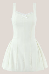 Lace Scoop Neck A-Line Cotton Mini Dress in White