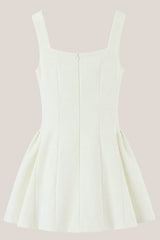 Lace Scoop Neck A-Line Cotton Mini Dress in White