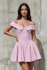 Off The Shoulder A-Line Mini Dress in Pink