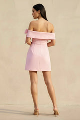 Off The Shoulder Bow Mini Dress in Pink