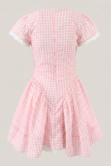 Pink Gingham Cotton A-Line Mini Dress
