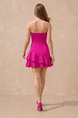 Ruffled Strapless A-Line Mini Dress in Fuchsia