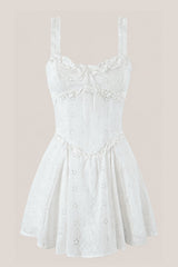 Ruffled Sweetheart A-Line Cotton Mini Dress in White