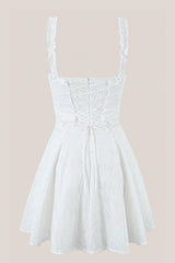 Ruffled Sweetheart A-Line Cotton Mini Dress in White