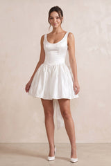 Scoop Neck Bow-Back Mini Dress in Ivory