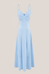 Spaghetti Straps A-Line Cotton Midi Dress in Blue