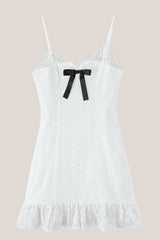 Spaghetti Straps A-Line Mini Dress With Bow in White