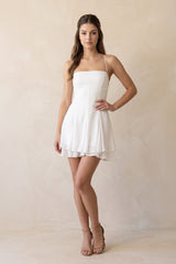 Spaghetti Straps A-Line Mini Dress with Crisscross Back in White