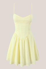 Spaghetti Straps Corset A-Line Mini Dress in Yellow