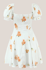 Square Neck A-Line Printed Mini Dress in White