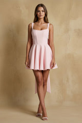 Square Neck Bow-Back Mini Dress in Pink