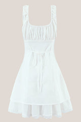 Square Neck Lace A-Line Cotton Mini Dress in White