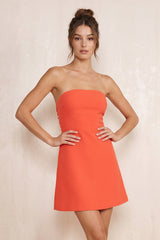 Strapless Sheath Keyhole Mini Dress in Orange