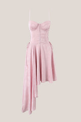 Vintage Asymmetrical Cotton Midi Dress in Pink